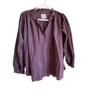 A Shirt Thing Merlot Floral Blouse Eggplant Purple Poem Top Cotton Boxy Ruffle